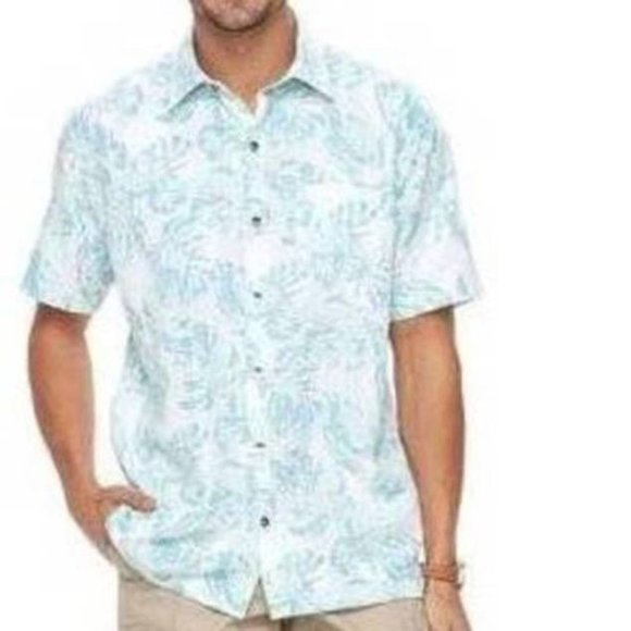 Mens Sport Shirt Van Heusen Small Blue Paisley Short Sleeve Button Up 1 Pocket - Picture 1 of 4